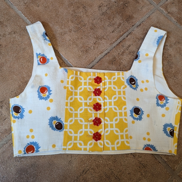 handmade VINTAGE PATTERN crop top calico S - Picture 9 of 11